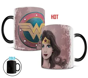 212 MAIN Women's Classic Printed Wonder Diana Prince Heat-Reveal Heat-Sensitive Ceramic Coffee Mug - 11oz Reusable, Washable Drink Cup for Daily Kitchen Use, Reuse
