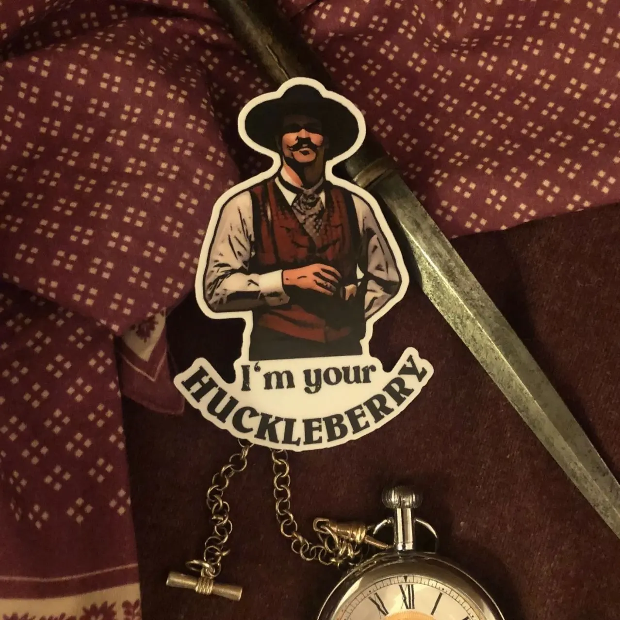 Tombstone Doc Holiday “I’m your Huckleberry “ vinyl sticker, Laptop Water Bottle Decal Sticker
