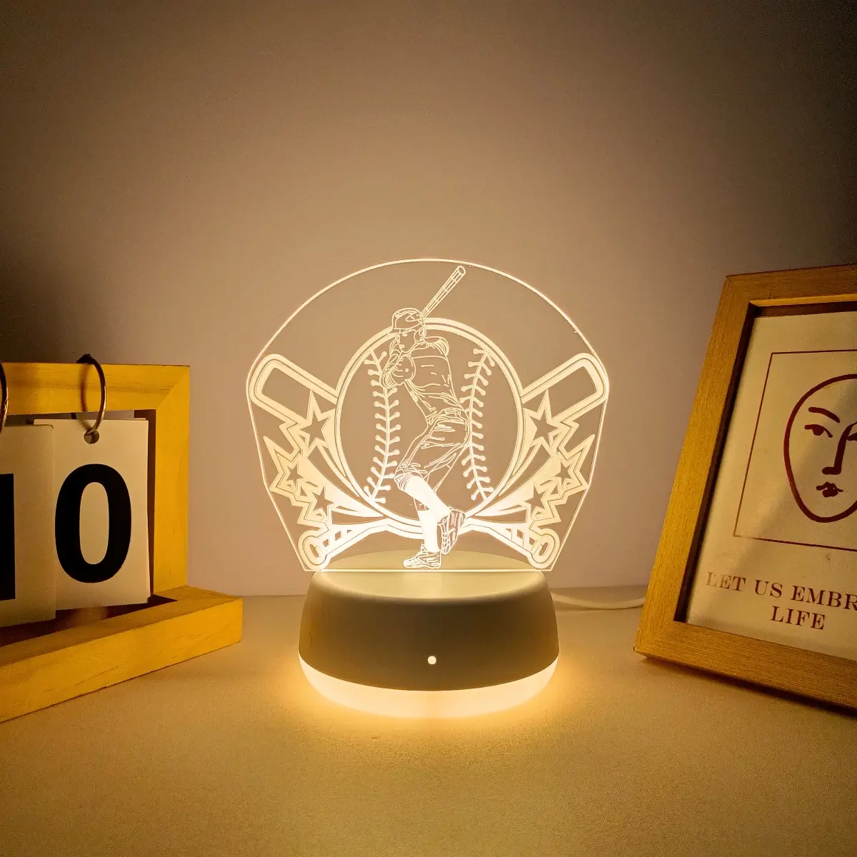 Baseball Player 3D Night Light, USB Powered Home Decor Lamp, Switch Control Warm Lighting, New Glowing Base, Perfect Gift Idea, Atmosphere Light