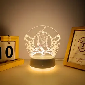 Baseball Player 3D Night Light, USB Powered Home Decor Lamp, Switch Control Warm Lighting, New Glowing Base, Perfect Gift Idea