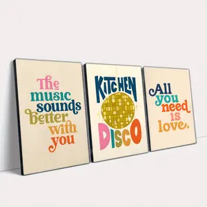 2D Flat ,3pcs Wall Decor Set, Geometric Framed Canvas Prints for Home Decor- Stylish Wooden Frames, the music sounds better with you，Bold Typography Canvas Art, Dynamic Lettering Decor, Living Room, Bar, Home and Dorm Wall Décor, Cafe