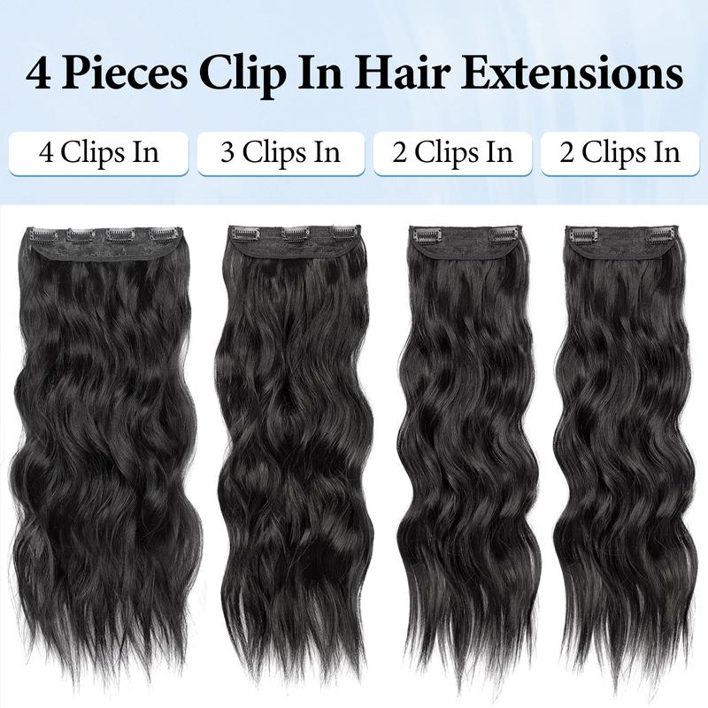 [Iridescent] Clip in Hair Extensions 24/20 Inch 4 PCS Synthetic Natural & Soft Hair & Blends Well Hair Extensions Long Wavy Hairpieces