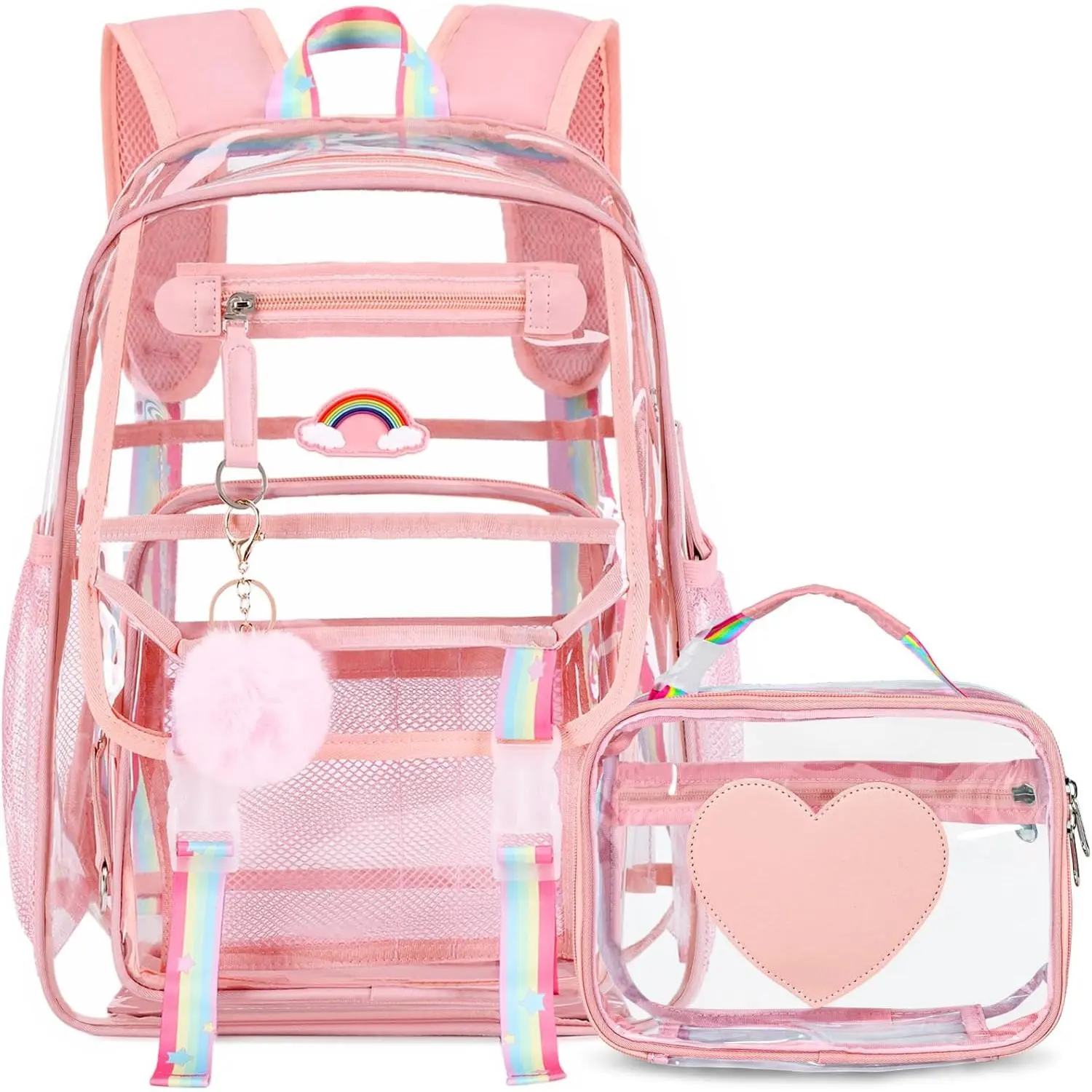 Girls Clear Backpack with Lunch Bag, Rainbow Cute Clear  display picture 1