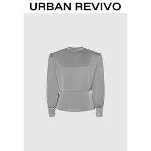 URBAN REVIVO Women's Clothes - Loose-Fitting Long-Sleeve Overhead Blouse UWJ250047, Elegance-Focused Minimalist Fashion Shirt for 2025 Everyday Casual Wear