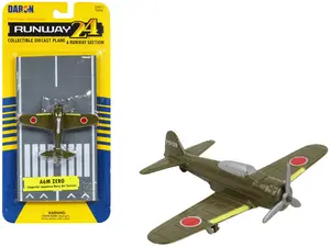 Mitsubishi A6M Zero Fighter Aircraft Green "Imperial Japanese Navy" w/Runway Section Diecast Model Airplane by Runway24