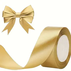 2 Rolls of Gold Satin Ribbon, Versatile for Gift Wrapping & Wedding Decor