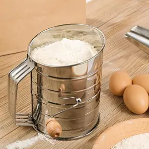 Flour Sifter, 3 Cup Flour Sifter for Baking Fine Mesh Rotary Hand Crank with Loop Agitator for Quick Sifting, Flour Sifter Stainlees Steel, Crank Sifter Flour for Baking Cakes and Spices Toresano
