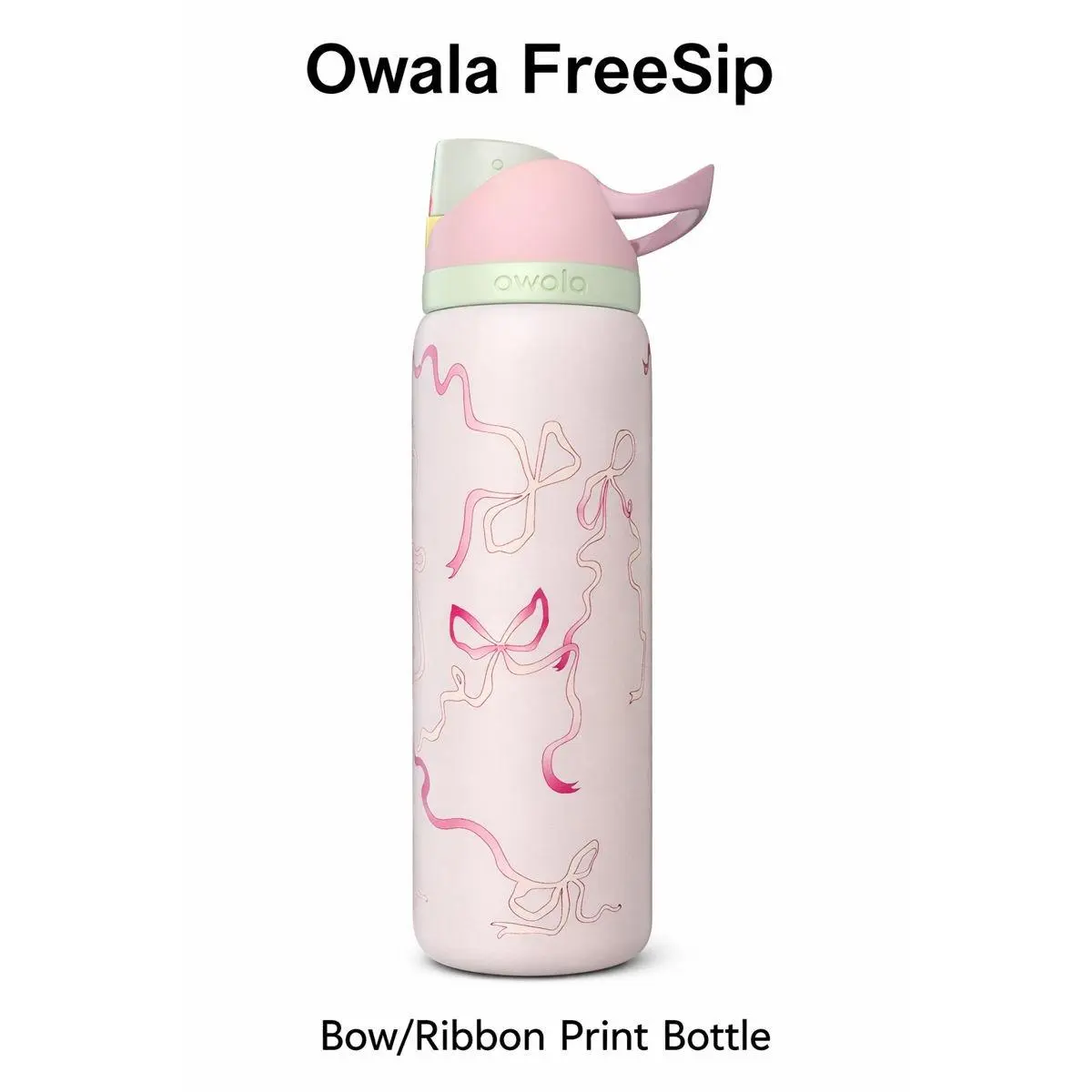 Owala FreeSip 32oz Stainless Steel Water Bottle Pink Bow Ribbon Print-2026 Gift