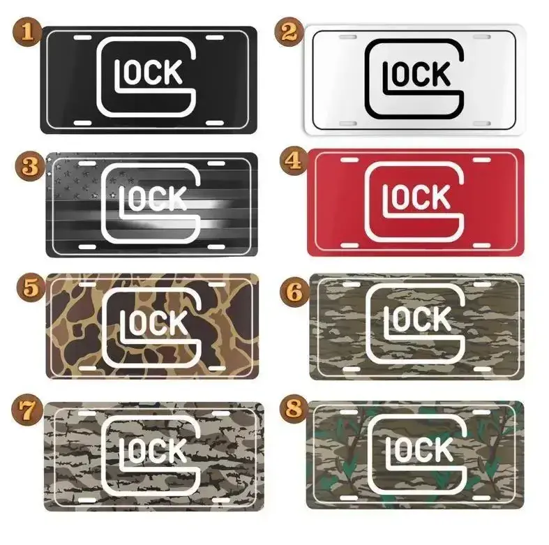 GLOCK CAMO License Plate - Old School Bottomland Camo Front Car Tag - Funny 2A Gun Owner Vanity Plate, Duck Woodland Camo Gift for Him, 12x6 Metal
