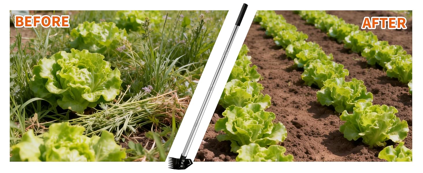 58" Long Handle Weed Puller Tool |,2 in 1 Weed Rake & Grabber ,Come with FREE Gardening Gloves