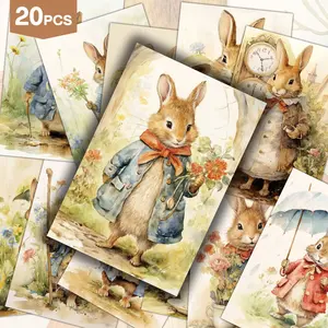 20pcs Vintage Mr Bunny Postcards, Classic Pinup lllustration with Easter Bunny and Spring Floral, Collectible Cards for Scrapbooking & Crafting Decorative, junk journal, Easter Gift, Whimsical  Cards