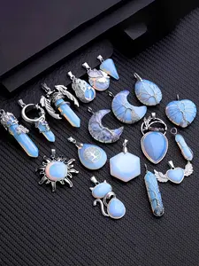 4/5pcs Boho Style Natural Stone Pendant Set, Random Print DIY Jewelry Accessories, Romantic and Unique Design, All Seasons Wear
