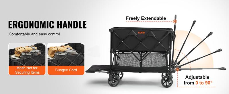 VEVOR Foldable Double Decker Wagon, Collapsible Wagon Cart with All-Terrain Wheels, Heavy Duty Folding Wagon Cart  for Camping, Shopping, Garden, 52" Extra Long Extender
