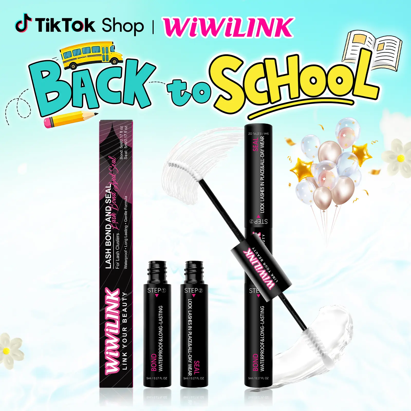 WIWILINK Lash Cluster Glue Lash Bond and Seal Waterproof（5ml+5ml）White Eyelash Glue for Eyelash Clusters Long-Lasting Eyelash Adhesive at Home Lash Glue Remover for Lash Extensions Eyelash Extension Remover（5ml） Gentle Eyelash Glue Remover