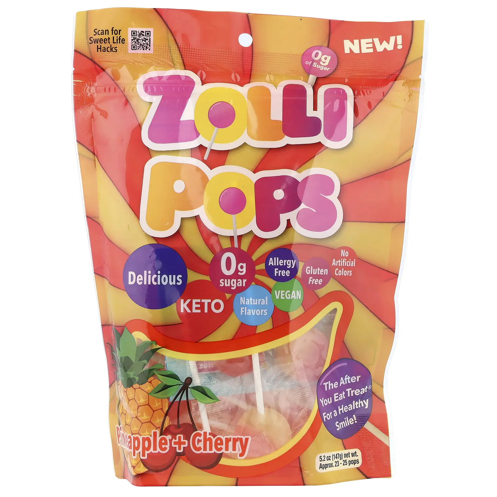 Zollipops The Clean Teeth Pops, Cherry + Pineapple, Approx. 23-25 Pops, 5.2 oz (147 g)