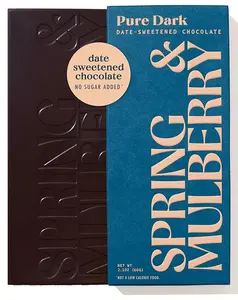 Pure Dark Chocolate Bars | Spring & Mulberry | Refined Sugar Free Dark Chocolate Sweetened with Dates, Healthy Chocolate, Plant Based Chocolate, Dairy Free Chocolate, Cacao Chocolate Bar