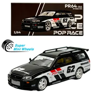 Pop Race 1:64 Nissan Stagea R34 Black #211