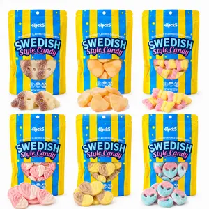 Swedish Style Gummy Candy Sweet & Sour 6-Bag Variety Pack or 2-Bag Combo Pack 8oz(227g) Each Banana Toffee Strawberry Vanilla Mango Passion Fruit Raspberry Lemon Bubblegum Lemon Cola Chewy Fruity Gummies for Office & Outdoor Snacks