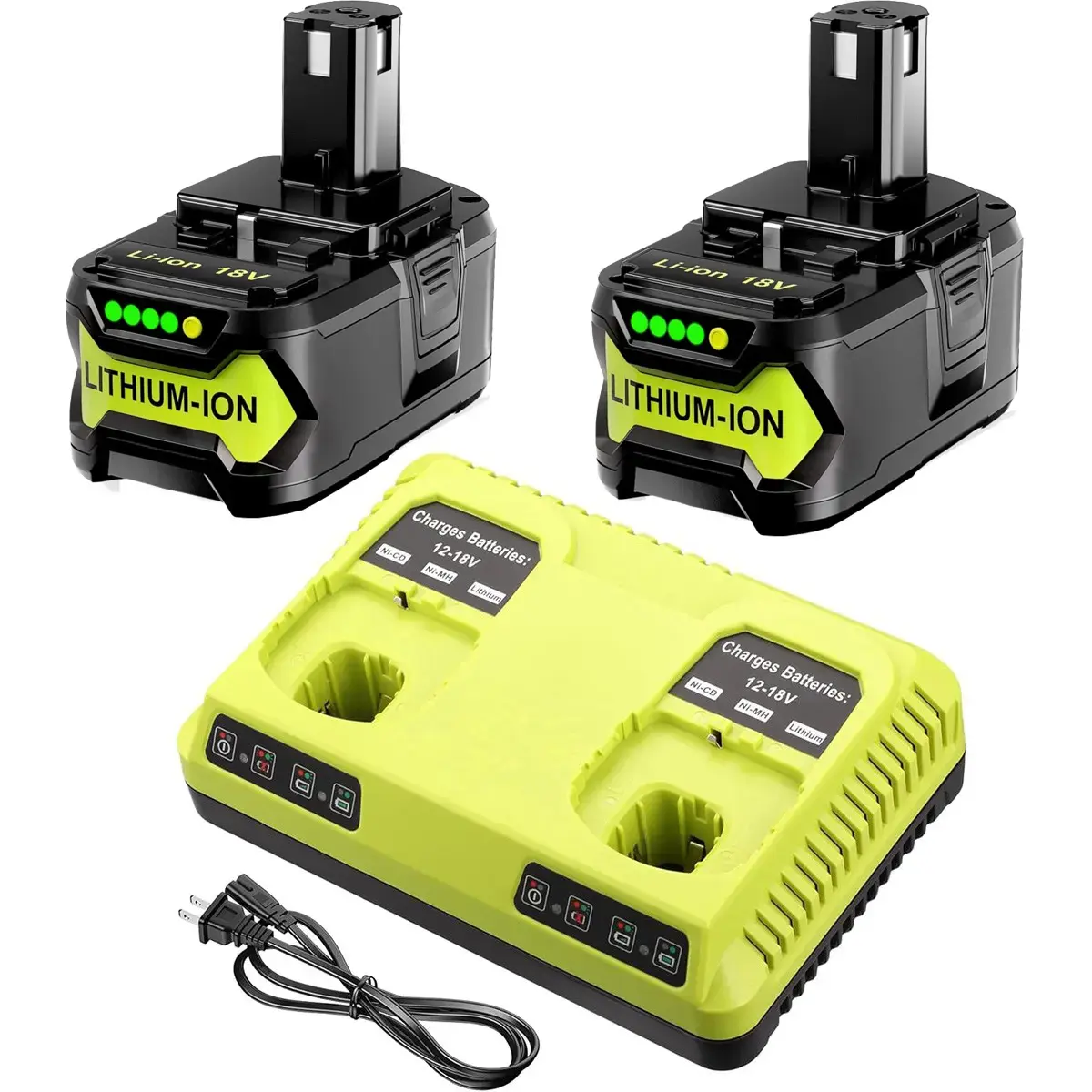 Replacement 2Pack 5.0Ah 18V Batteries and Dual-Port Fast Charger for Ryobi ONE+ Tools P108 P102 P117 Power Tool Battery Combo Kit