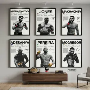 6-Piece MMA Legends Canvas Wall Art Set - UFC Champions Posters with McGregor, Khabib, Jones, Adesanya, Pereira, Makhachev Prints for Gym, Man Cave Decoration
