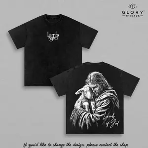 Jesus Lamb of God Vintage Washed T-Shirt & Hoodie | Good Shepherd Christian Graphic Tee | Faith Based Religious Streetwear Oversized Shirt