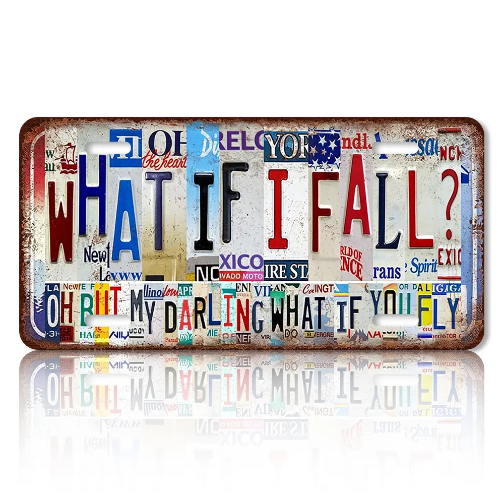 What If I Fall? Oh But My Darling What If You Fly Aluminum Sign, Flat Vintage License Plate Style Wall Decor, Colorful Retro Inspirational Quote Design, Perfect for Bedroom & Office, 12x6 Inch, Great Motivational Gift for Dreamers, Trendy Grunge Vibe Deco