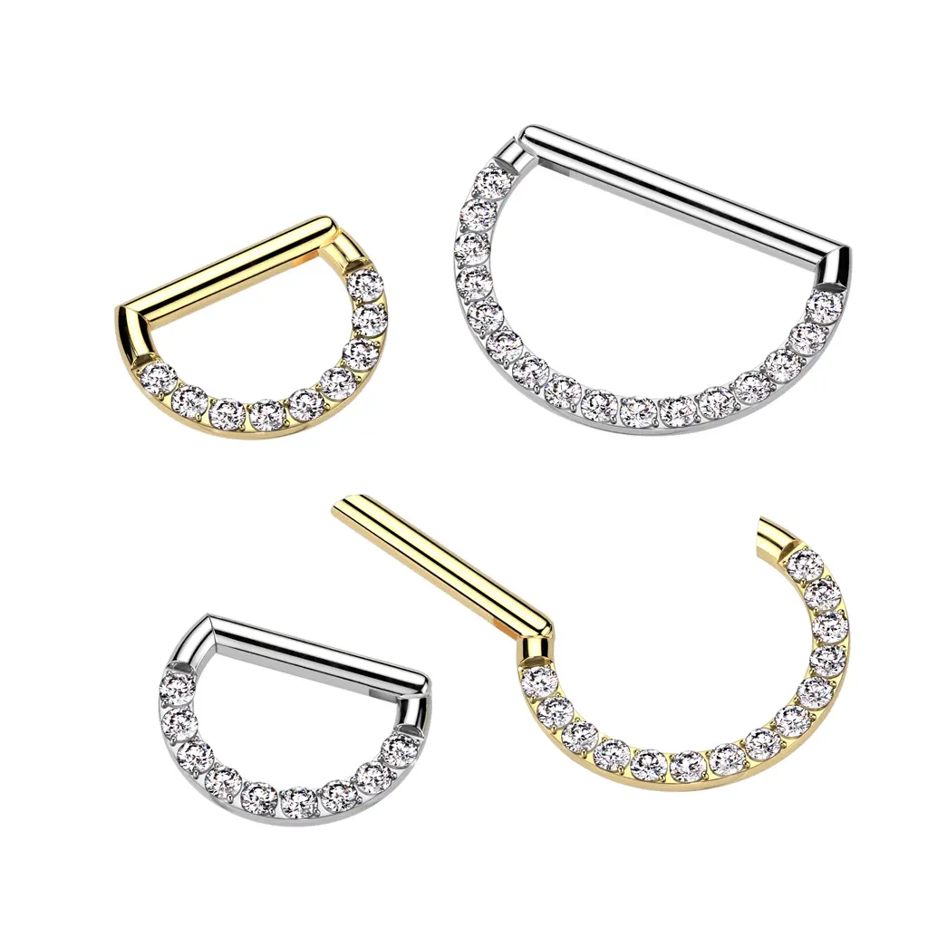 16G D Shape Septum Ring • Diamond Septum Clicker • Half Circle Hoop • Nose Ring • Daith Hoop • Cartilage Hoop • Gold • Silver • Titanium