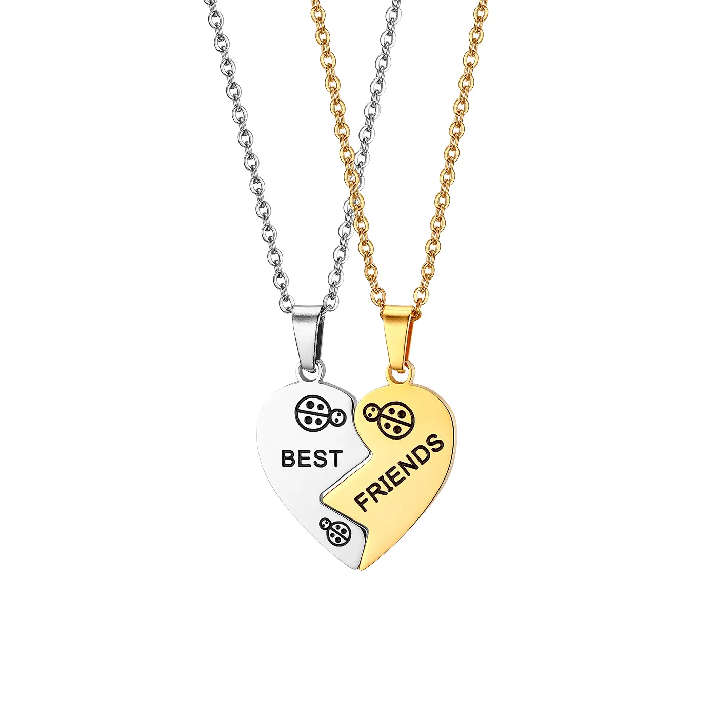 OIDEA Interlocking Big Sister Little Sister Pendant Necklace Set, 2-Piece Friendship Jewelry Gift for Best Friends, Heart Shaped Necklace, Birthday, Stainless Steel, Two Pieces, 45Cm