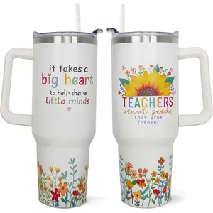 40oz Teacher Tumbler with Handle - Teacher Gifts for Women Birthday Christmas Gift for Teacher, 40 oz Tumbler with Handle and Straw, Insulated Travel Teacher Coffee Mug