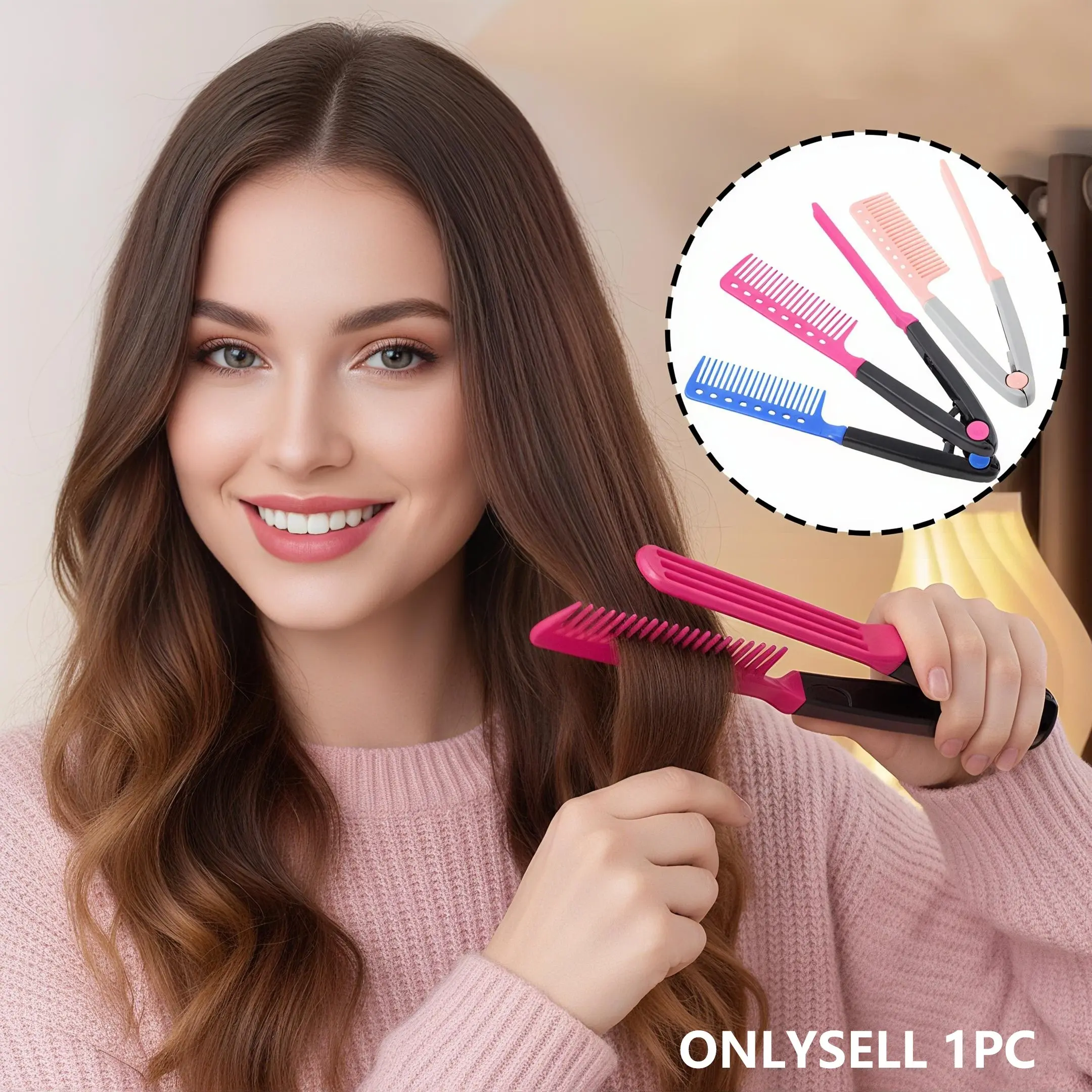 V-Curl Styling Comb, No Heat Straightening Brush, Compact Lightweight Portable, Suitable for Slightly Curly Hair, All Hair Types, Heatless Styling, Hair Styling Tools