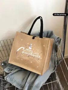 Christmas-Themed Tote Bag Featuring Snowman, Candy Cane, and Festive Prints, Perfect for Teachers and Daily Use, Spacious and Practical Design