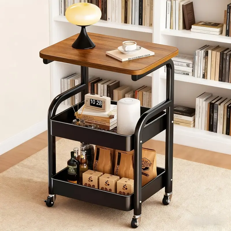 Office trolley rack mobile bedside table retro wind floor with wheels can be moved silently multi-layer snack rack sofa coffee table rack