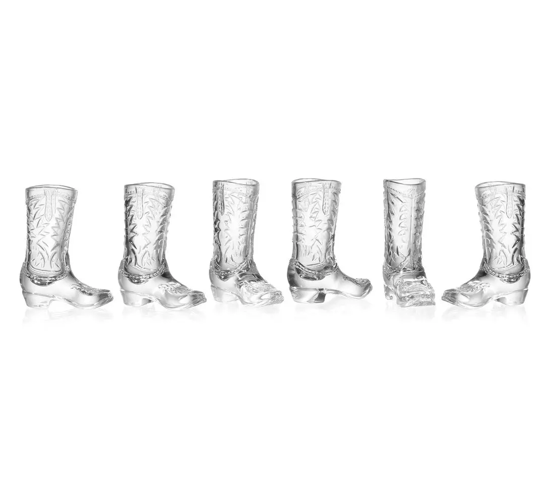 Godinger Set of 6 Whiskey & Rye Cowboy Boot Shot Glasses