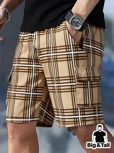 Men's Casual Stylish Plaid Checked Flex cargo shorts with Drawstring, Elastic Waistband, Multiple Pockets, Perfect for Summer, Daily Wear, Commuting, Street Style