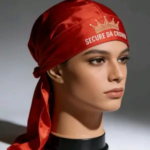 Red Secure Da Crown Durag, Fitted, Casual, Unisex, Adjustable Fashion Accessory