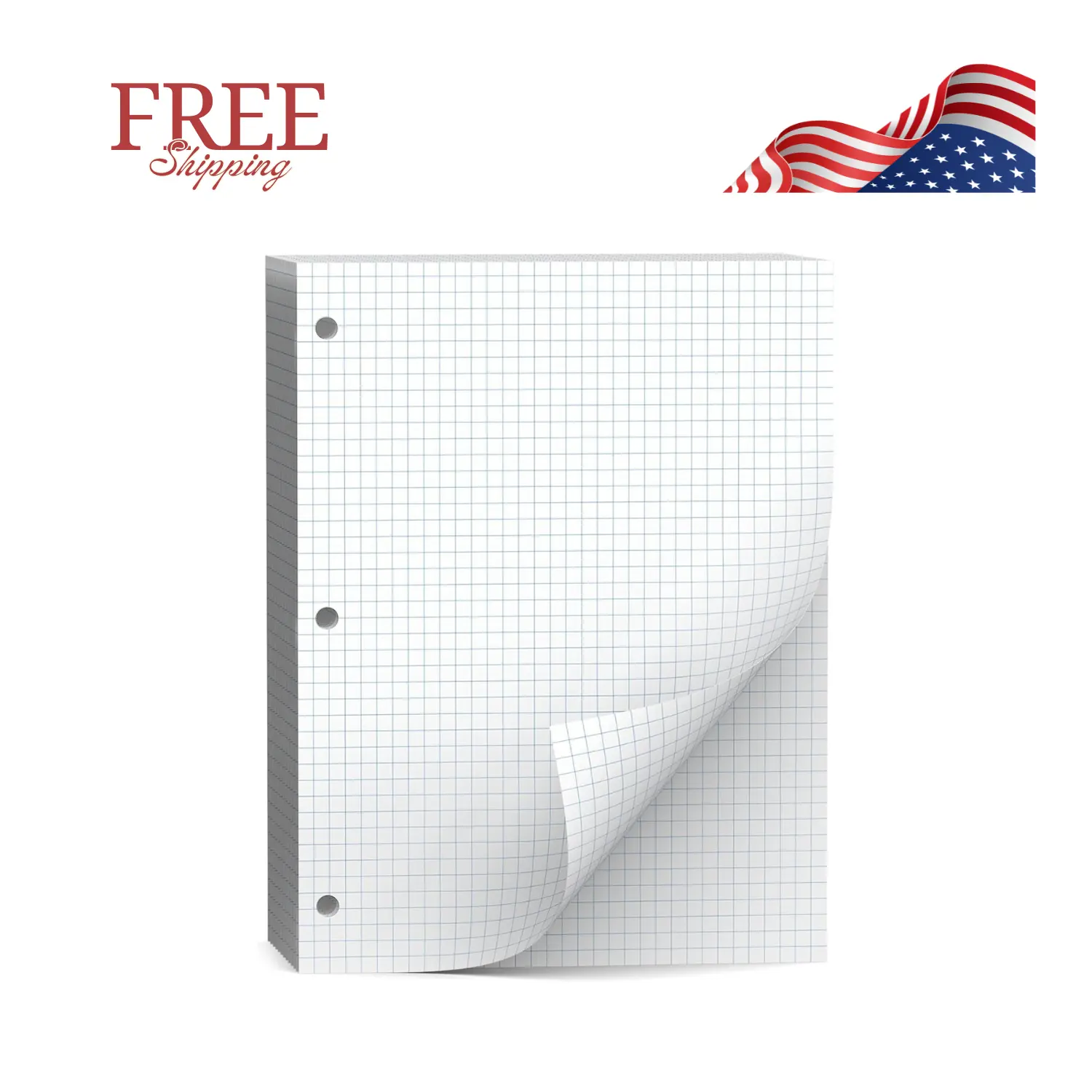 Loose Leaf Graph paper 8 x 10.5, 3 Hole Punched Paper, 4 x 4 Quad Ruled, 10-1/2" x 8", 120 Sheets