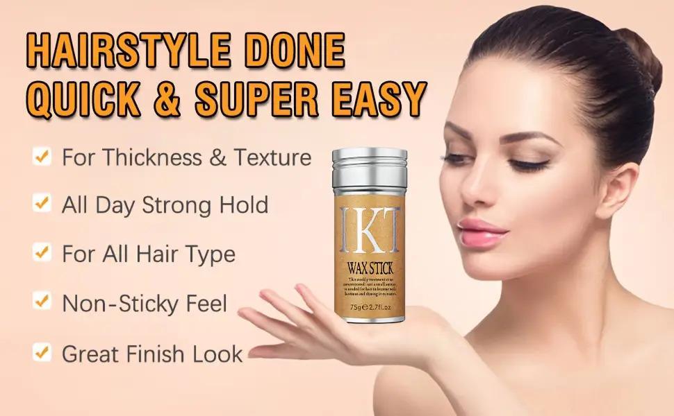 4 Counts Hair Styling Wax Stick Set with Brush & Combs, Long Lasting Non-Greasy Hair Wax Stick for Flyaways, Wigs & Loose Strands, Moisturizing Non Sticky Hair Styling Product for Men Women, Sleek Shine Finish