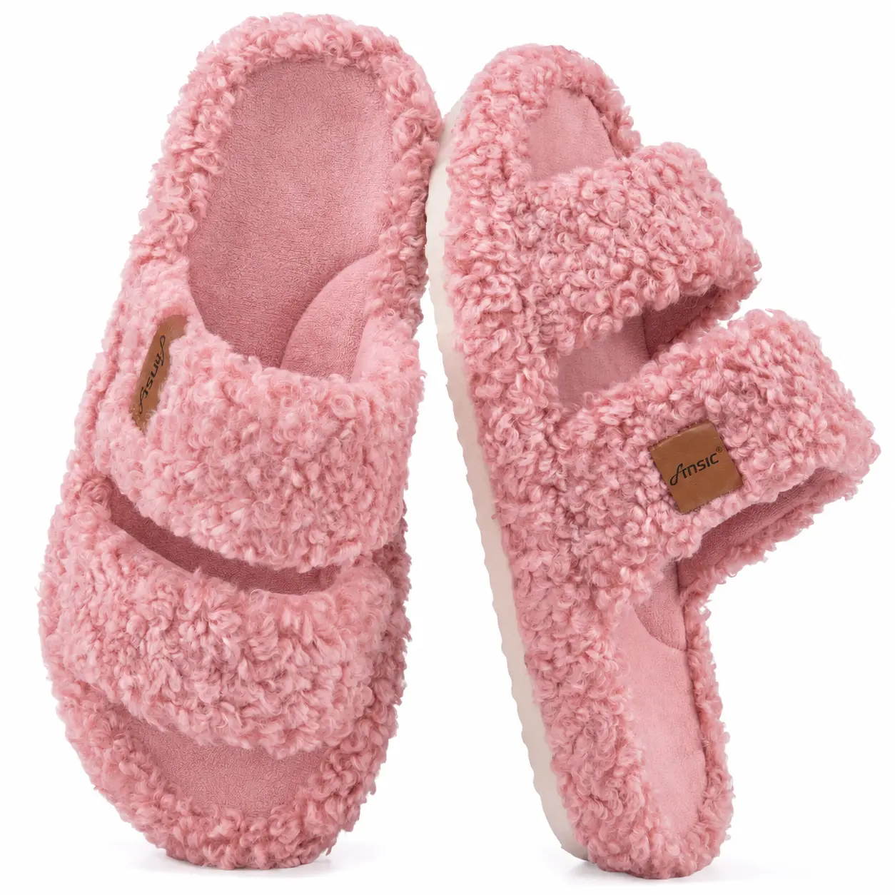 Women's Fuzzy Open Toe Slippers – Plush Faux Fur Memory Foam Slides, Soft Non Slip House Shoes, Cozy Slip-On Sandals for Home, Bedroom & Summer
