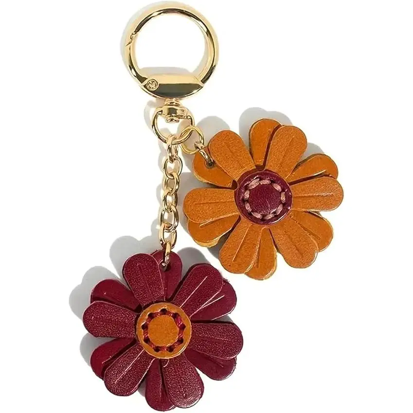 B Leather Flower Keychain for Women, Summer Purse Charm & Cute Handbag Accessory, Floral Tote Bag Pendant, Beach Vacation Key Ring, Coquette Boho Bag Charm, Stylish Gift for Her, Trendy Women Accessories