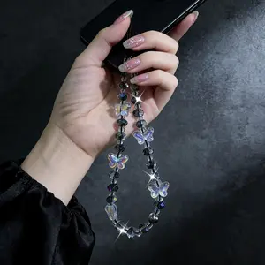 Y2K Spicy Girl Wind Fantasy Butterfly Crystal Phone Chain, niche design, anti loss wrist strap, phone case, universal pendant, Charms, Cell Phone Charm, Phone Accessories