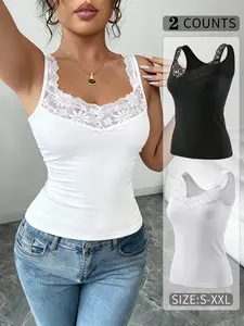 2pcs French Vintage Lace Tank Top Underwear, Perfect for Layering or Wearing Alone, Breathable & Comfy
