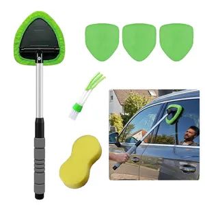 7pcs Windshield Cleaning Kit, Including 4pcs Reusable And Washable Microfiber Pads And a Car Windshield with a Retractable Handle,for Interior/Exterior Auto Glass ﻿ graduation gift yard decor home accessories funky