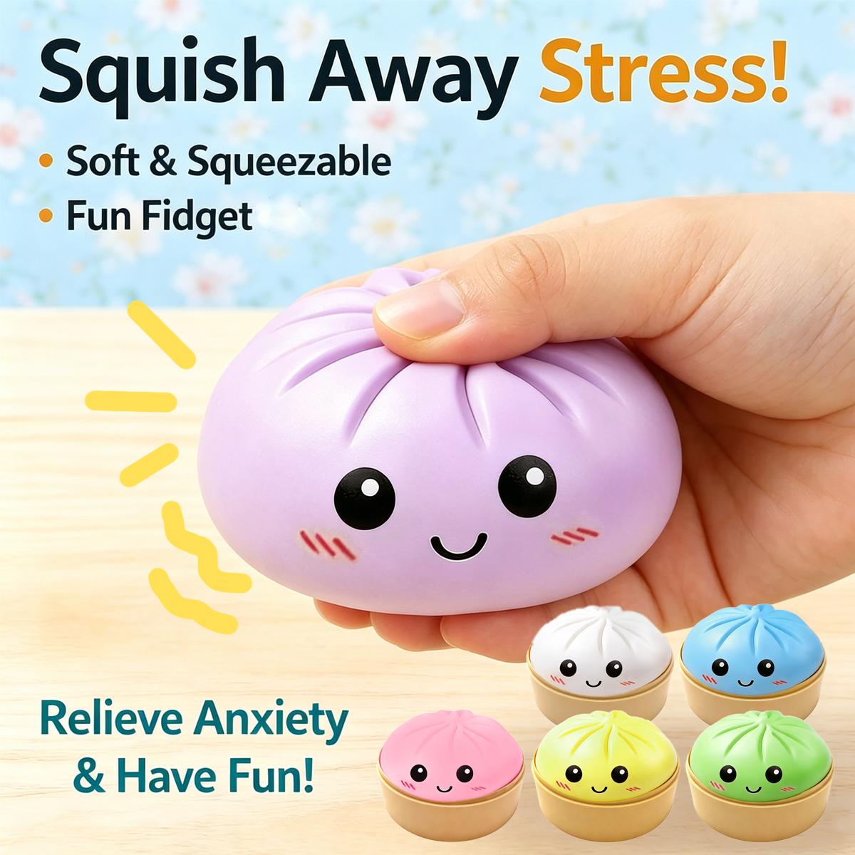 Dumpling Squishy, New Glitter Dumpling Squishy Toys, Squishies Dumplings with Mystery Steamer Box, Stress & Anxiety Relief Toys for Kids & Adults Non-Edible