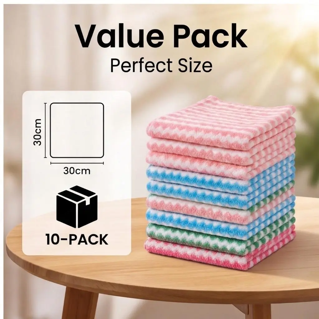 Blue Multipurpose Microfiber Cleaning Cloths (1 Pack of 10), 30x30cm (11.8x11.8in) Reusable, Soft, Absorbent, Quick-Dry, Lint-Free Streak-Free Wipe Rags for Kitchen, Glass, Blue（10 Pack）