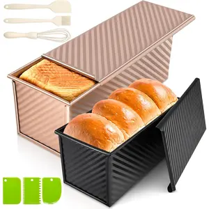 2Pack Pullman Loaf Pans with  - 2.2 LB & 1 LB Dough Capacity, Non-Stick Carbon Steel Bread Pans for Homemade Sandwich and Sourdough Bread, Corrugated Toast Mold