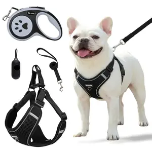 Dog Harness Vest and Leash Set with Retractable 16 Ft Leash and Poop Bag Dispenser, Perfect for Training and Walking Medium Dogs