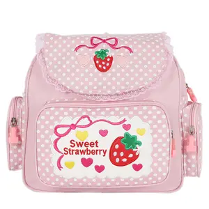 Women Embroidery Strawberry Backpack for Girl Teen Student School Bag Satchel Cute Pink Lace JK Backpack Decoration