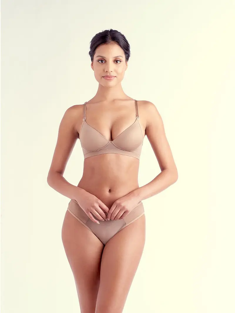Gina Bra - Contoured Push-up Style with Convertible Straps for Shape-Enhancing Support and Effortless Elegance, Satin, Cotton, Everyday, Light, Wireless, Contour Cups, Firm Support, Polyamide, Hand Wash