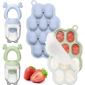 Baby Breastmilk Popsicle Molds & Baby Fruit Feeder (2 Pack), Baby Food Freezer Tray Storage Containers, Silicone Pacifier Feeder and Teether