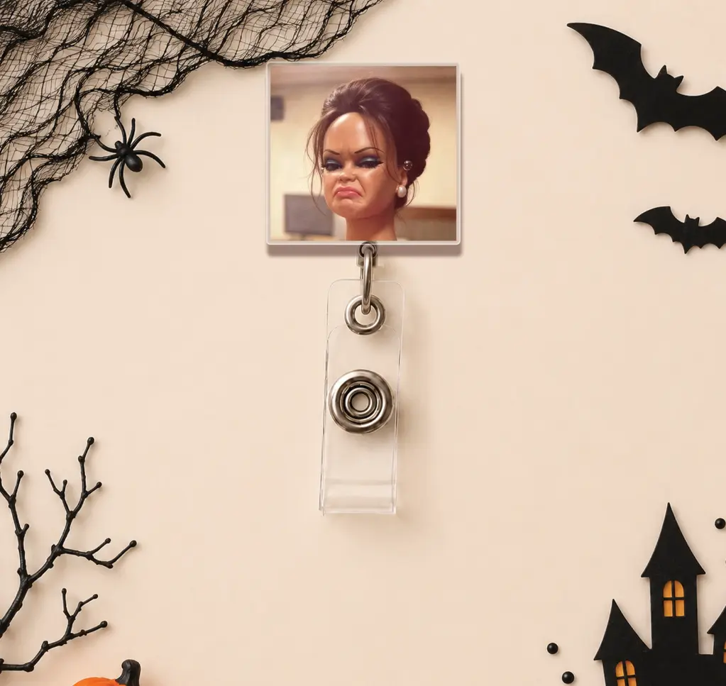Disgusted Doll Meme Acrylic Badge Reel, Funny Sassy Doll Retractable Badge Holder, Cute Meme Badge Reel, ID Name Tag, Student Accessories, Funny Office Gift
